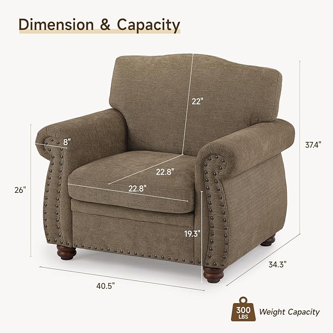 ONBRILL Nailhead Trim Armchair, Rolled Arm Accent Chair