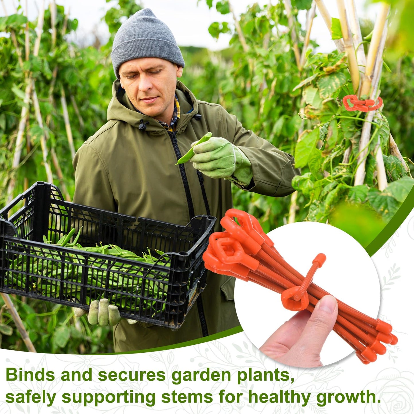 M METERXITY 12-Pack Adjustable Plant Ties, 8inch/20.32cm Silicone Flexible Multi-Function Sturdy Garden Twist Tie for Plant Support/Tree/Shrub/Vine, Reusable Support Twine [Orange]