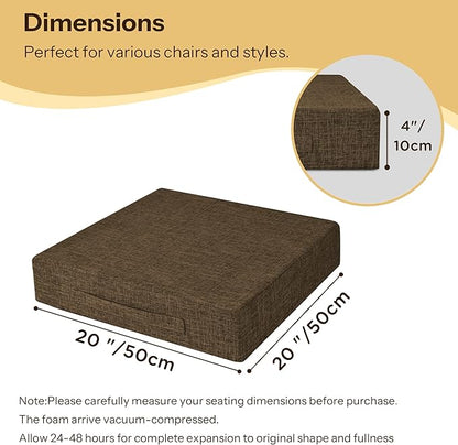 Recliner Cushions for Elderly 20X20X4 Inch Thick Seat Cushion for Recliner Chair with Non-Slip Bottom and Washable Cover Square Chair Cushions for Couch, Armchair, Floor (1, Brown)