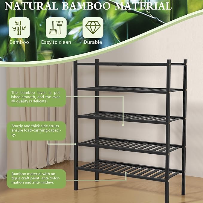 ROMGUAR CRAFT 5 Tier Bamboo Shoe Rack