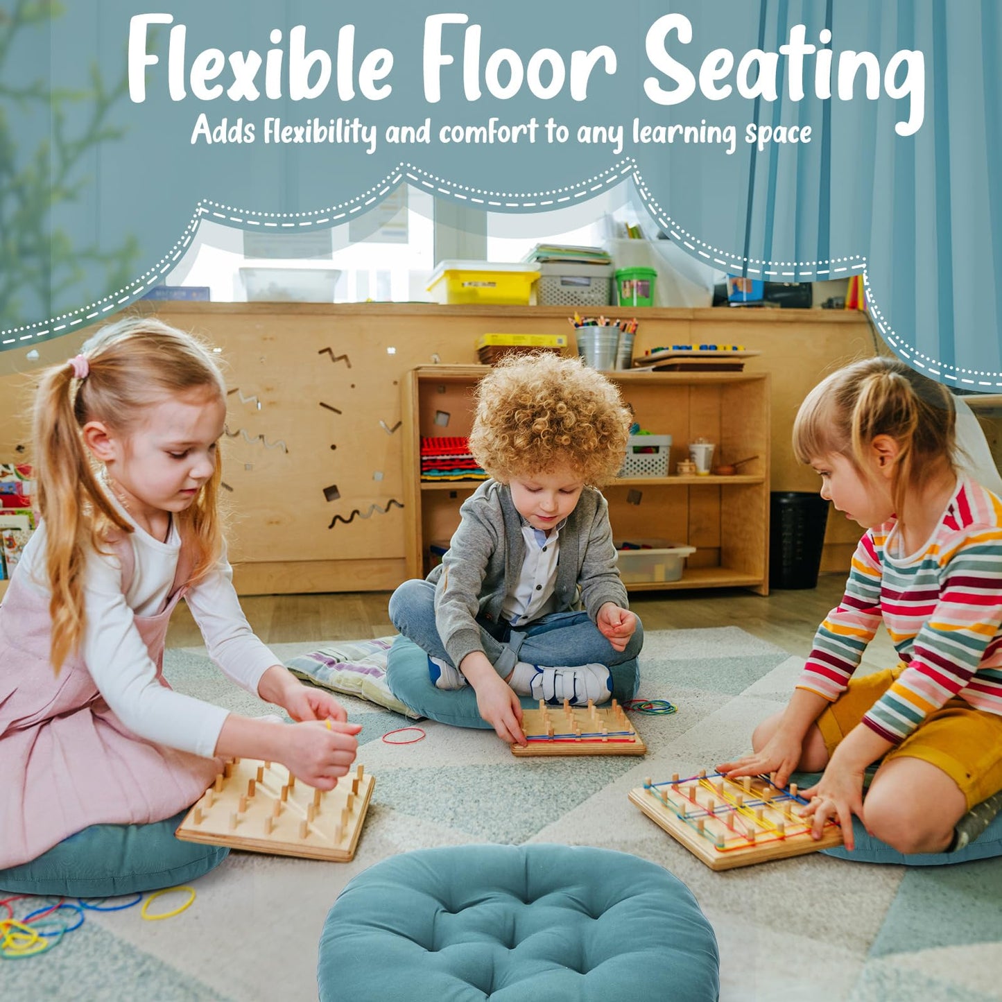Fumete 12 Pcs Round Floor Pillows Cushions Seating 16 x 16 Inches Floor Round Cushions for Kids Toddlers Flexible Reading Chair Pillows for Classroom Home School Playing Supplies(Peacock Blue)