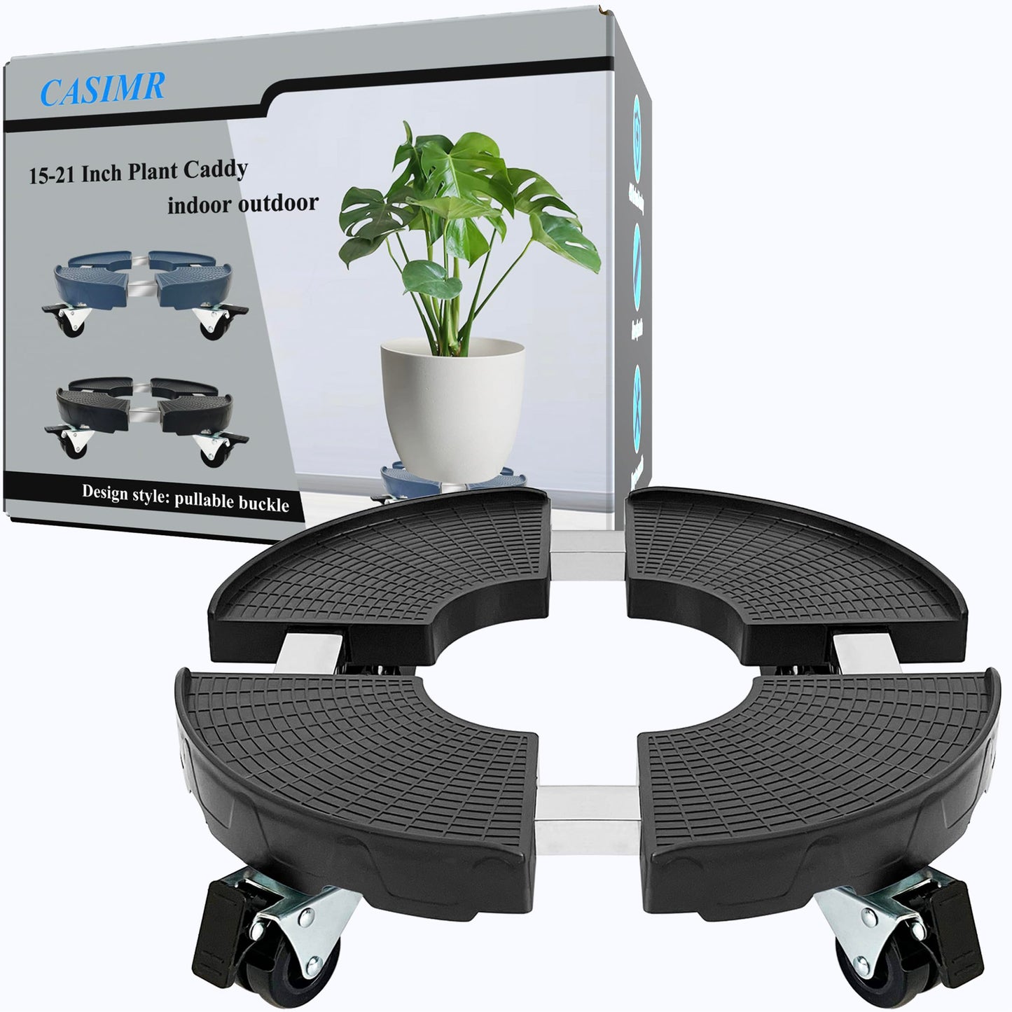 CASIMR Plant Stand with Wheels, Adjustable 15-21" Heavy Duty Plant Caddy with Casters, 440lb Capacity Indoor Outdoor Large Potted Planter Cart Dolly, Rolling Plant Stand for Flower Pot