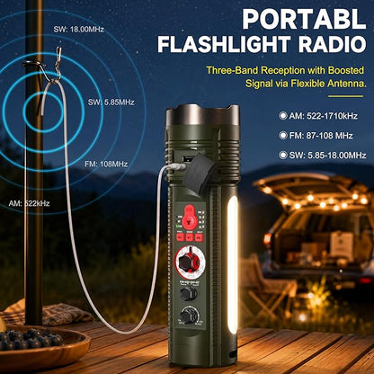 Emergency Crank Radio with AM/FM/SW, Portable Flashlight Radio | Bluetooth Speaker,Warning Light,Reading Lamp,SOS Alarm,with Emegrency Bracelet,Thermal Blanket