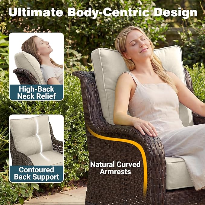 Patio Furniture Set, High Back Swivel Chairs, Weather Resistant Olefin Fabric