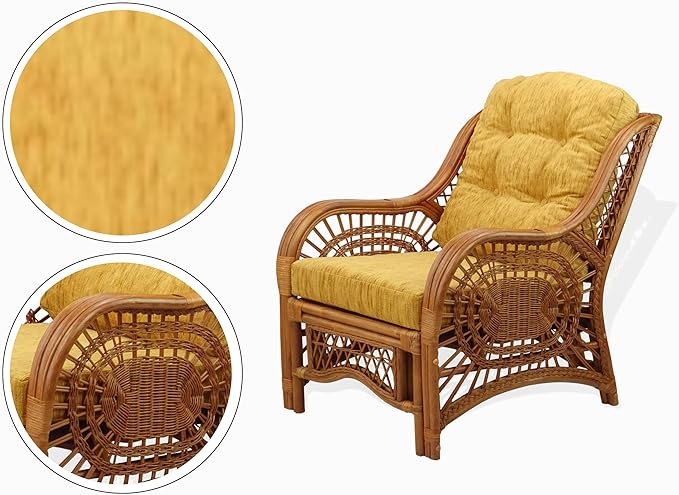 Malibu Lounge Set of 4: 2 Natural Rattan Wicker Chairs, Three-Seater Sofa