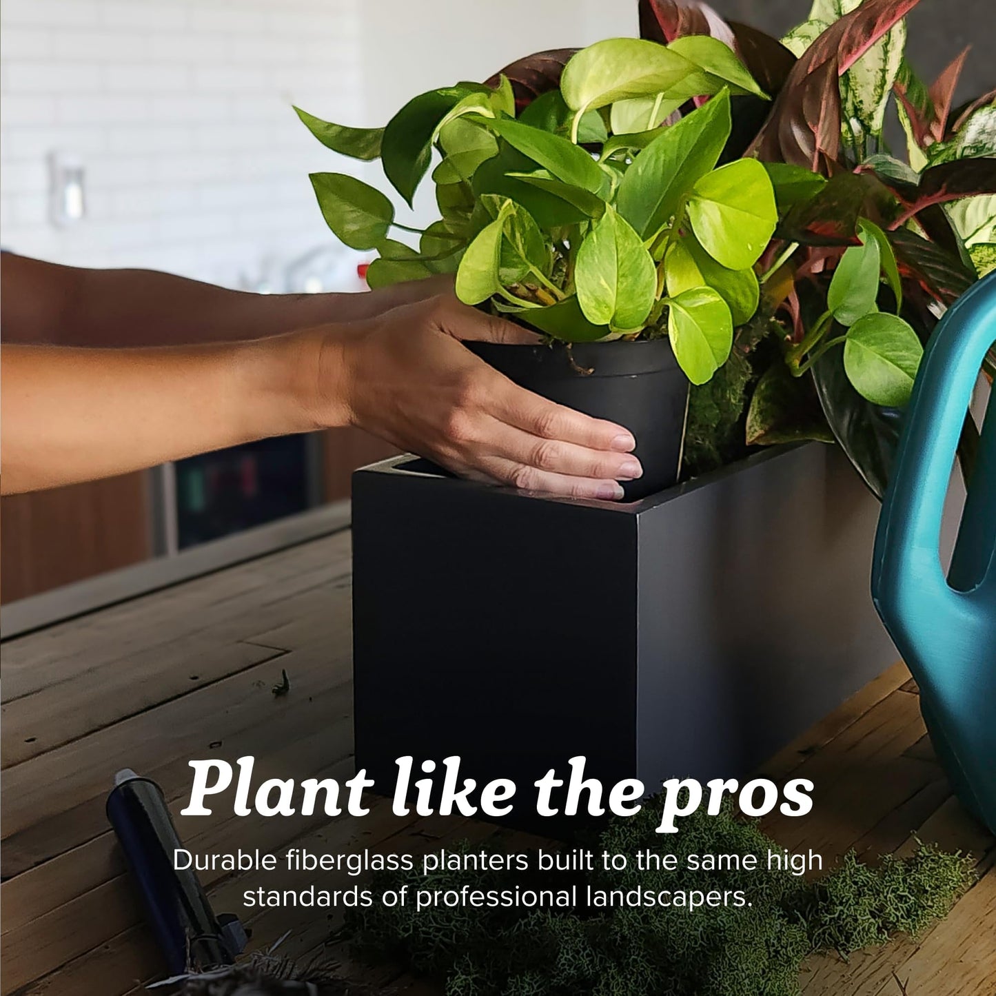 Greenline Jack Square Cube Planter - Indoor/Outdoor Large Fiberglass Lightweight Planter - 28" x 28" x 28" (Gloss White)