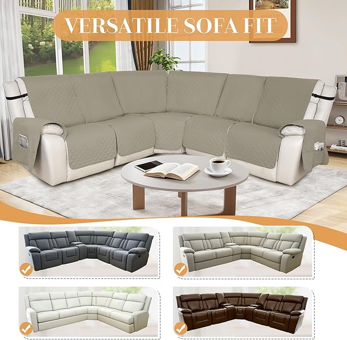 HDCAXKJ 100% Waterproof Reclining Sectional Couch Covers L Shape Recliner Sofa