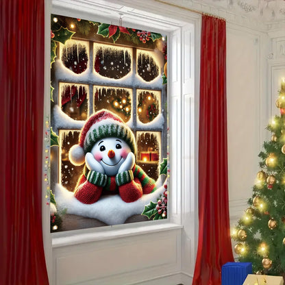 Saoplasa Christmas Window Cover Xmas Snowman Winter Decoration for Home Holiday Outdoor Window Clings 47x31 Inch Xmas Frosted Glass Sticker Removable Festive Mural for Living Room Kids Bedroom Decor