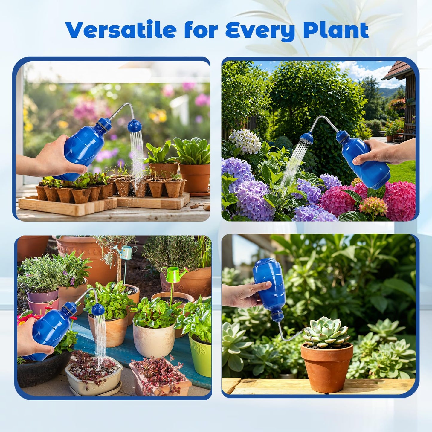 Small Watering Can, 2 in 1 Spray Head Functionality, 450ML Squeeze Garden Plant Watering Can for Seedlings Indoor/Outdoor Plants(Blue)