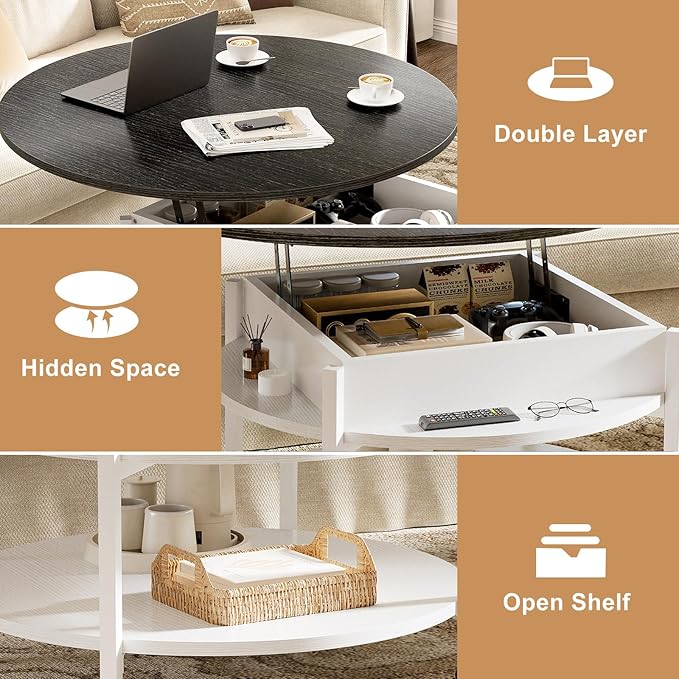 FABATO Round Lift Top Coffee Table