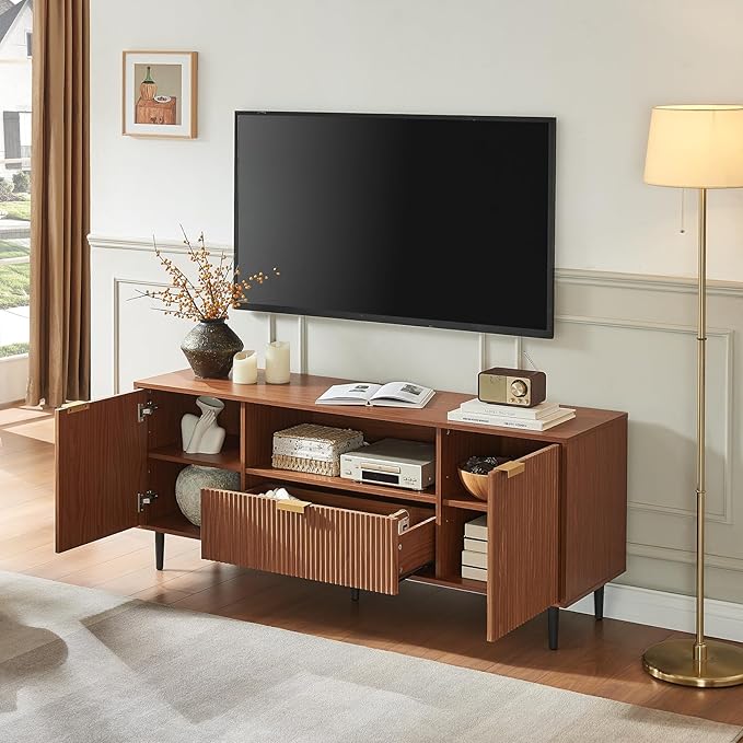 Okvnbjk Modern TV Stand for 65 Inch TV, Fluted TV Consoles for Living Room