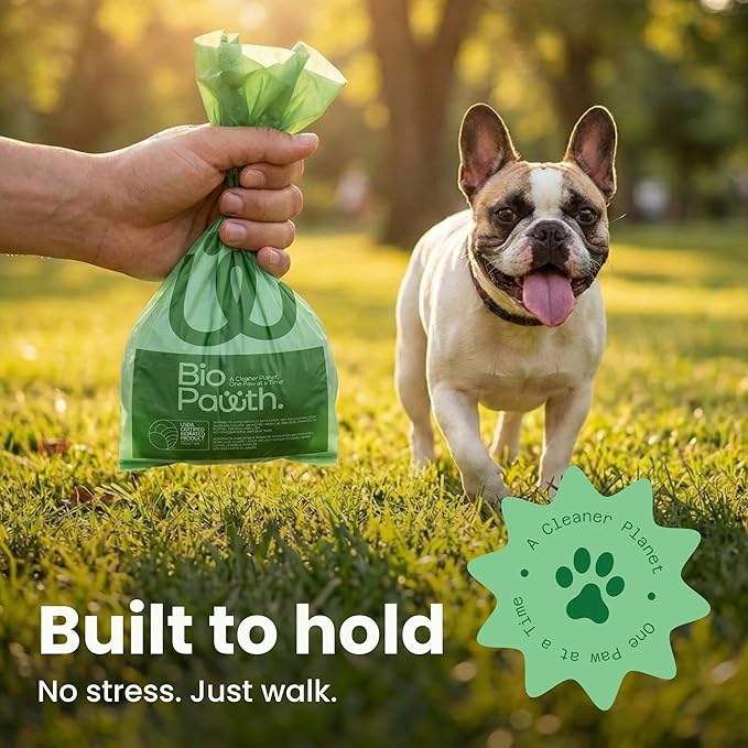 Dog Poop Bags, USDA Certified Biobased Product (42%), Extra Thick & Leak-Proof, Unscented, Single Roll Pet Waste Bag for Dogs & Cats, 300 Count