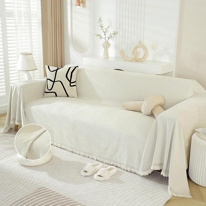 DREAMINGO Modern Minimalism Couch Cover Pets Loveseat Protector Cream White