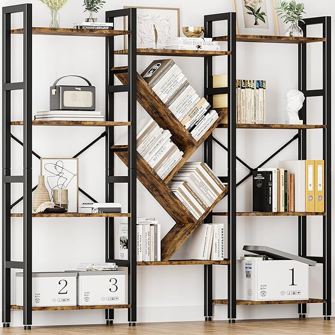 INNOD Triple 4 Tier Book Shelf, Large Industrial Bookcase