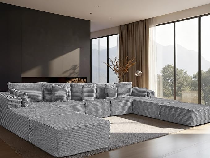 168" Cloud Sectional Couch, Comfort U Shaped Sofa