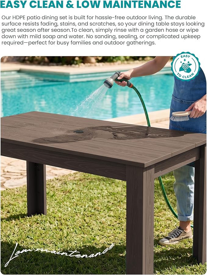 SERWALL HDPE Dining Set for 8: 2 Umbrella Hole Tables + 8 Chairs. Includes 8