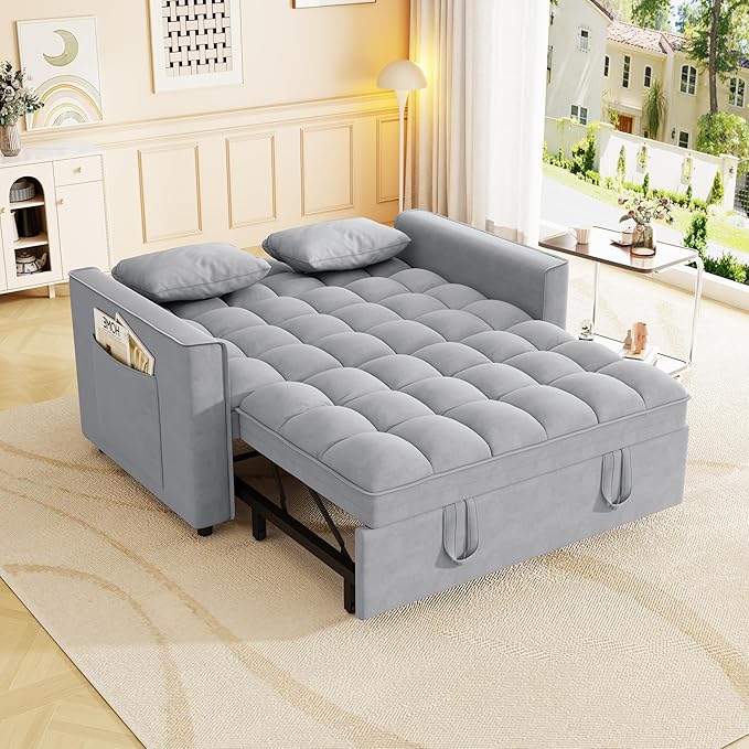 3-in-1 Convertible Sleeper Sofa Bed, 55 inch Small Couch