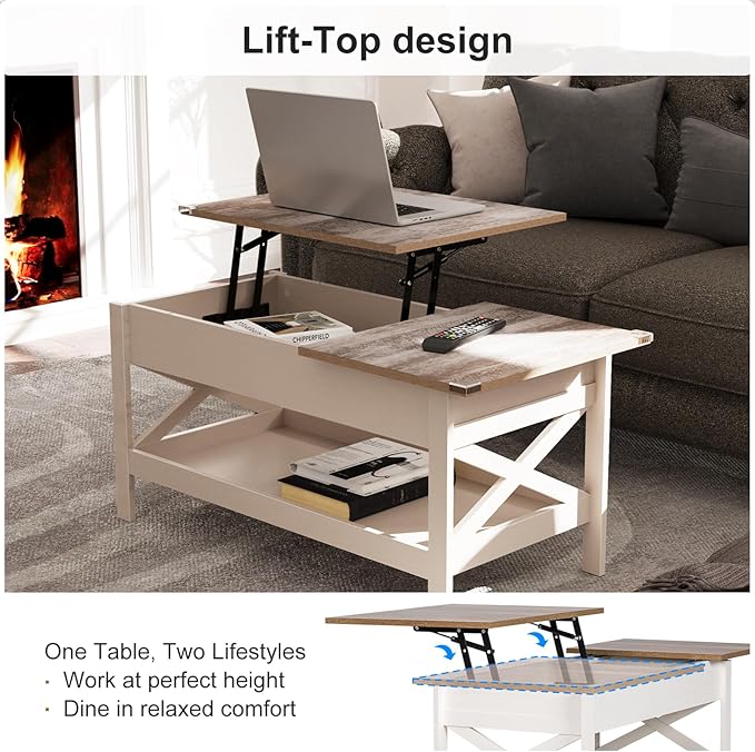 Lift Top Coffee Table with Storage, Small Coffee Table with Hidden Compartment
