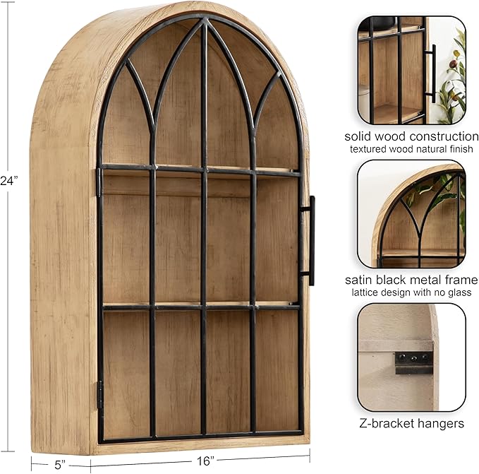 Kate and Laurel Megara Decorative Wooden Hanging Arched Wall Cabinet
