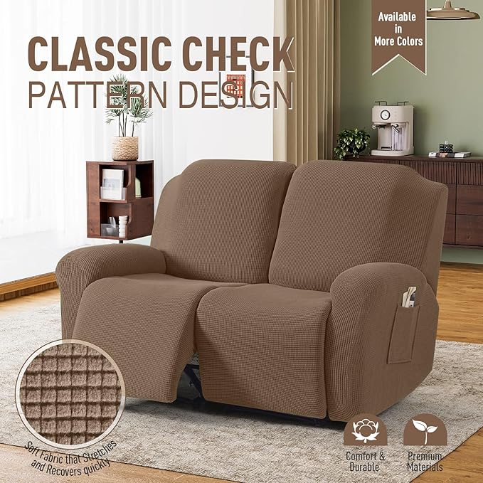 TAOCOCO Recliner Loveseat Slipcover, 6 Pieces Dual Recliner Sofa Covers