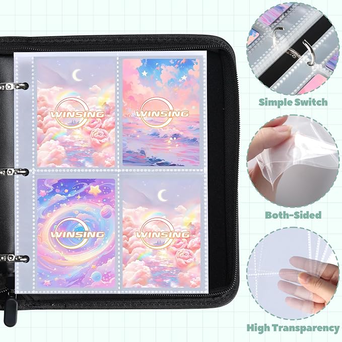 Card Binder 4 Pocket, 400 Pockets Card Holder Compatible with Game Cards Gift for Girls, Trading Card Binder Album Case Book Storage CCG, MTG, Baseball, Football, Sports - Small,Green