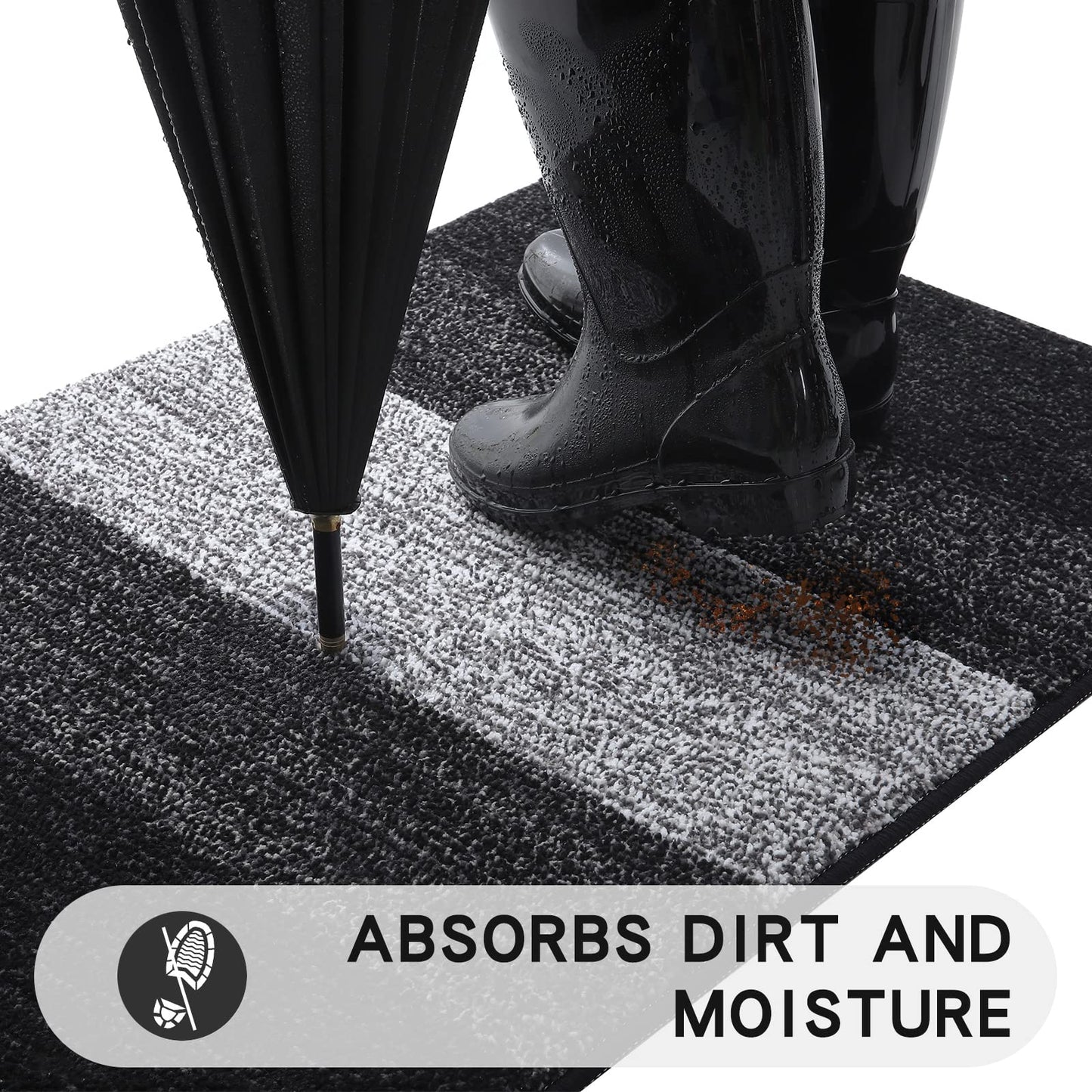 Kitinjoy Indoor Outdoor Door Mat, 36x24 Non-Slip Absorbent Dirt Trapper, Low-Profile Washable Inside Entrance Front Floor Mat, Sturdy Soft Entry Doormats for Entryway, Black