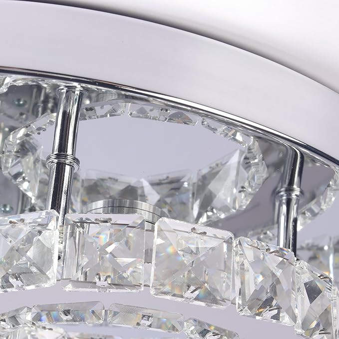 CXGLEAMING 15.7" Modern LED Ceiling Light Flush Mount Crystal Chandelier Light Fixture Round Moon Shape Modern Chandeliers for Living Room Bedroom Bathroom Hallway(3 Color Changable)