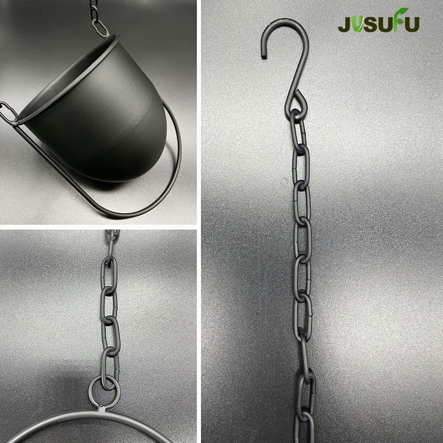 JUSUFU Metal Hanging Planters for Indoor and Outdoor Plants (Black)