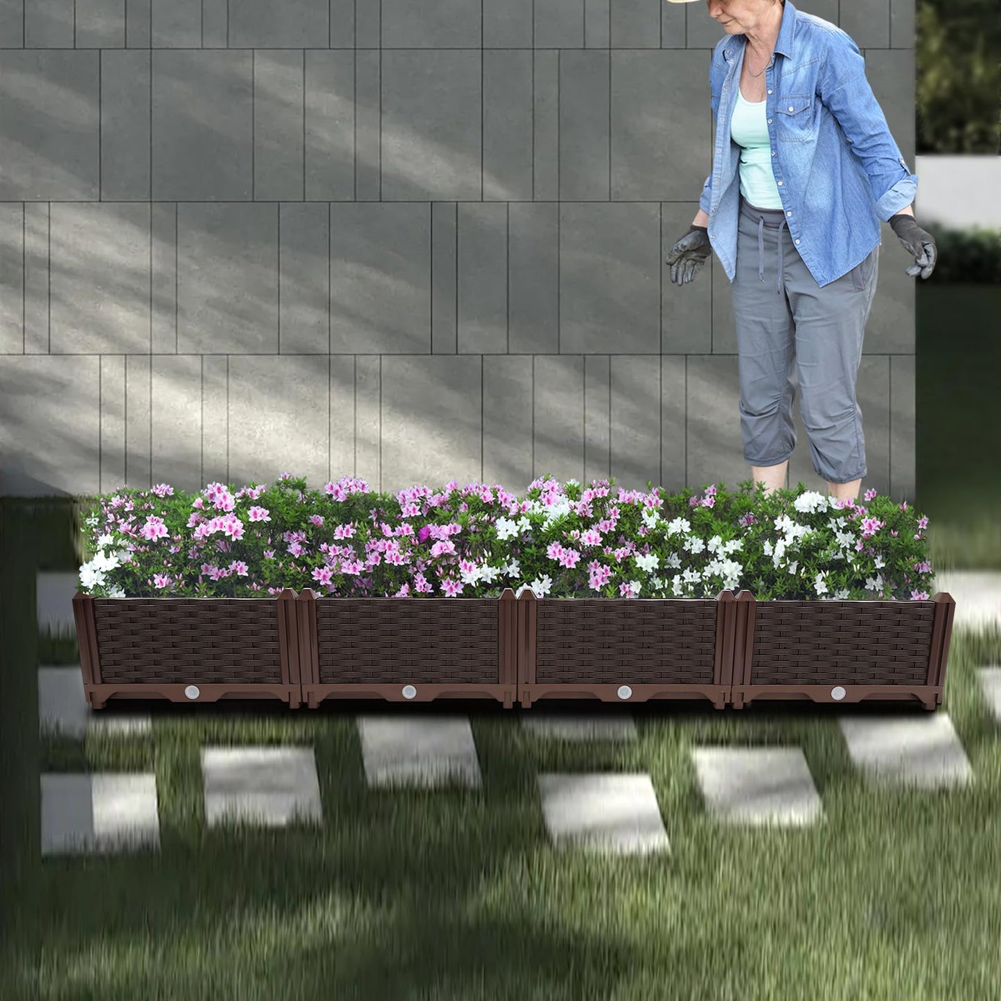 LOHISHILO Large Deepened Raised Garden Bed for Outdoor Plants,Greenhouse Planter with Drainage,Garden Boxes for Vegetables&Flowers, Balconies, Decks, Gardens, Backyards 61.42 * 15.35 * 8.66in