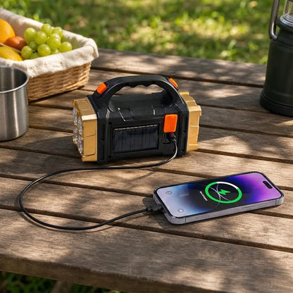 Solar Handheld Flashlight, 4 Lighting Modes Rechargeable LED Work Light, USB-C & Solar Powered Portable Lantern,Emergency Camping Light for Outdoor, Hiking, Power Outage (Gold-2pcs)