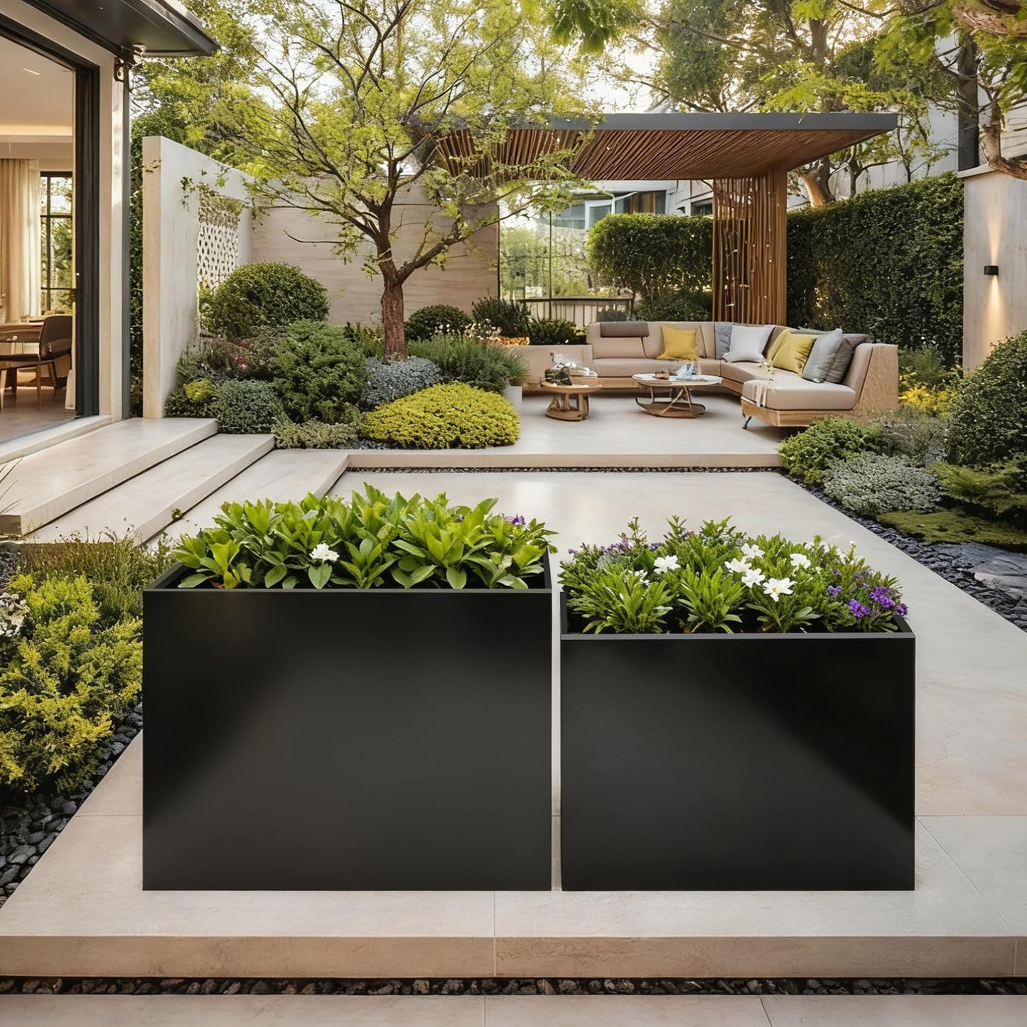 GZLVSOW Metal Outdoor Planter 36" L x 15" W x 24" H for Tall Planter Metal Rectangular Planter with Removable Insert Shelf for Outdoor, Indoor, Garden, Patio (Black, 36 * 15 * 24)