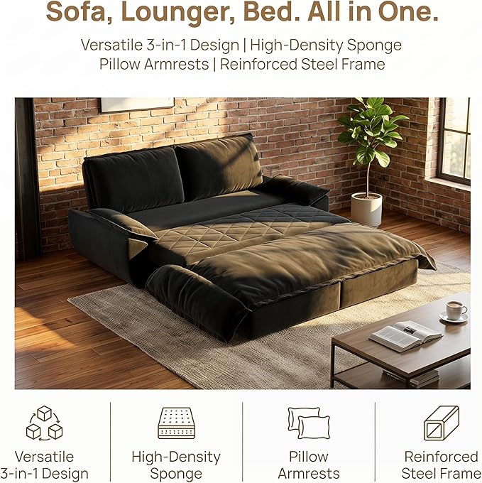 73.2" Sofa Bed Queen, 3-in-1 Pull Out Sofa Bed