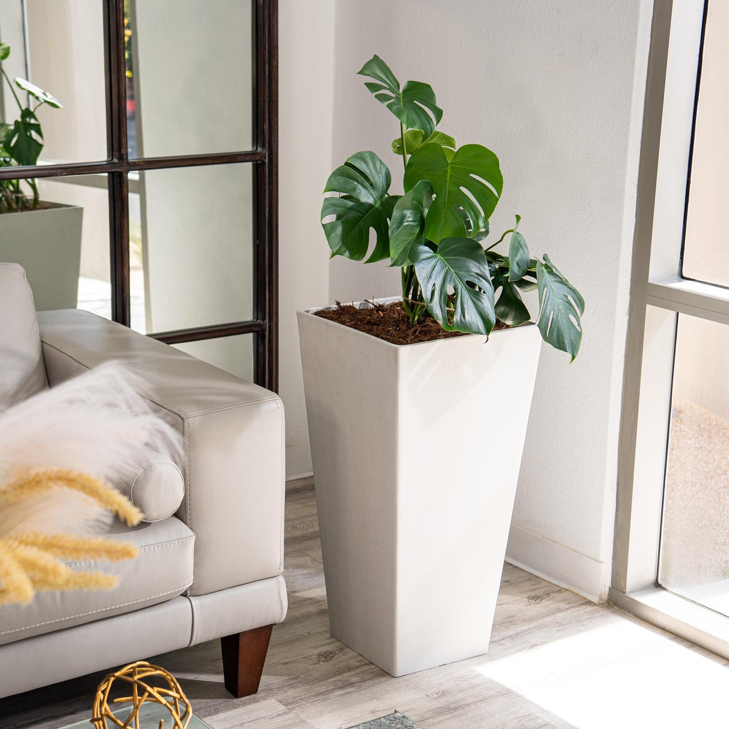 XBrand Modern 30-Inch Tall Square Planter, Modern Tapered Perfect for Indoor & Outdoor Planter, Patio Décor, Set of 2, White