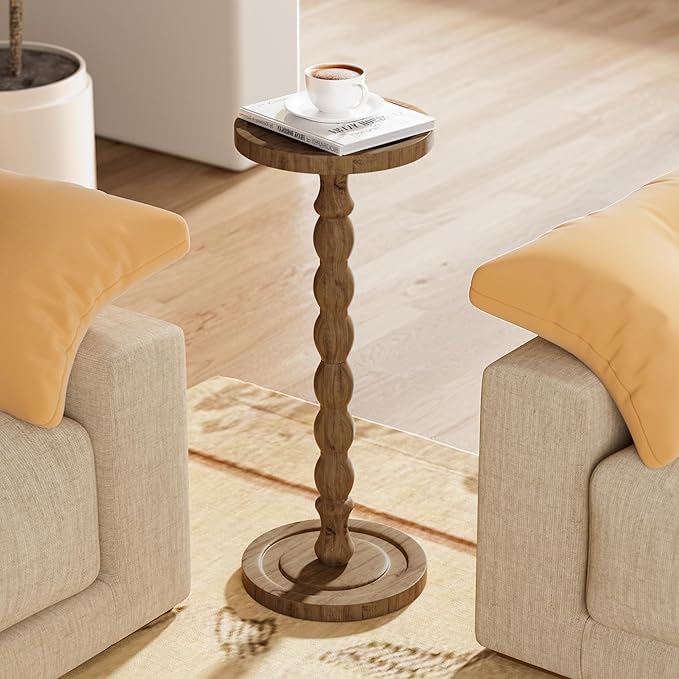 2 Pack Solid Wood Drink Table, Rubber Wood‌ Small Round Side Table