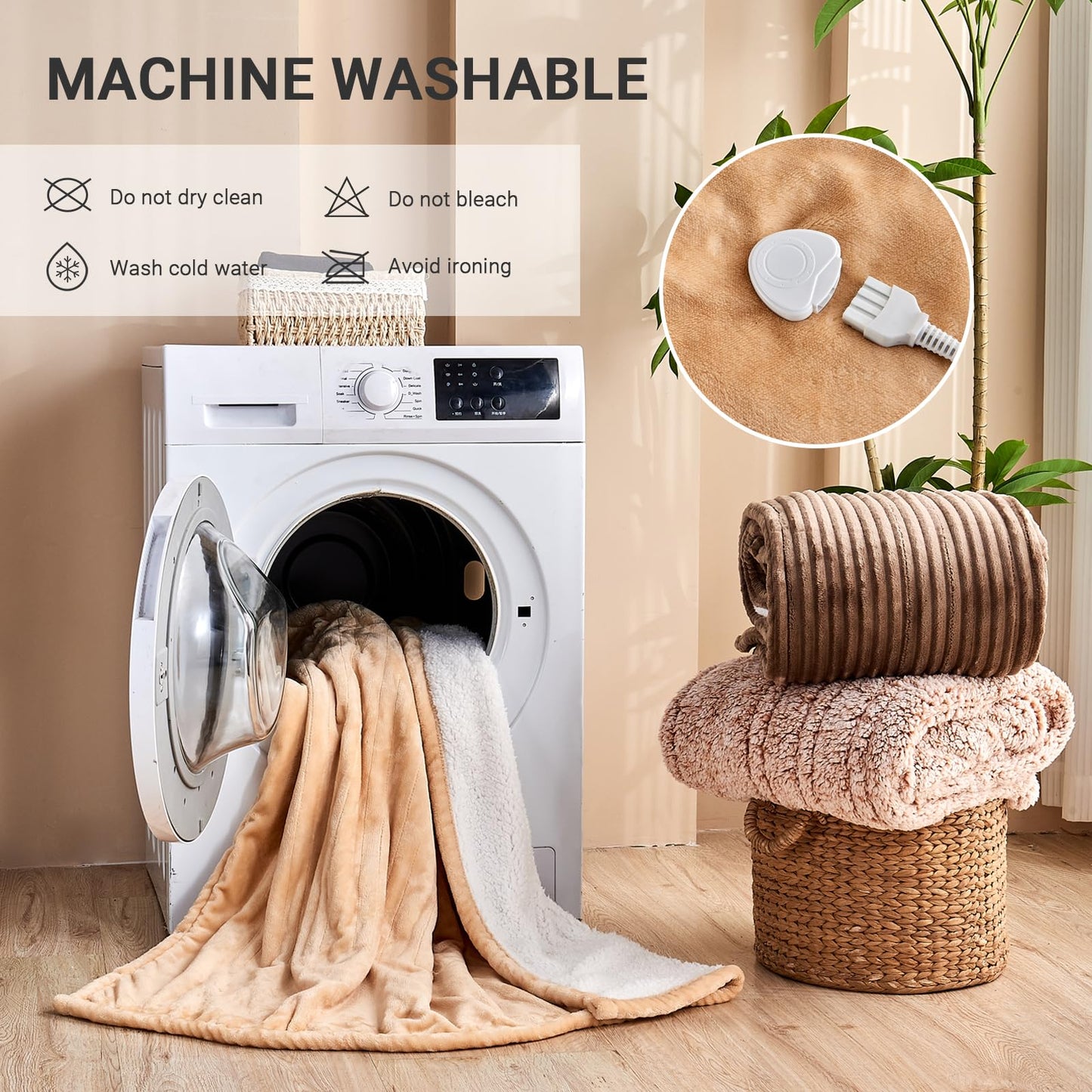 Electric Blanket Heated Throw, Soft Flannel Heating Blanket with 8 Hours Auto Off 10 Fast Heating Levels Machine Washable Sherpa Heated Blanket with Overheating Protection