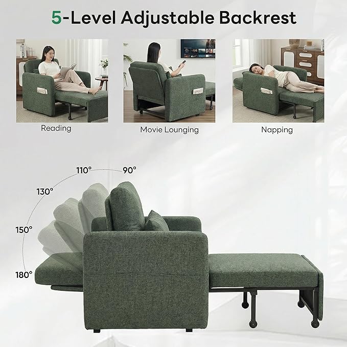 Iroomy 5-Level Adjustable Convertible Sleeper Chair, 3-in-1 Pull Out Sofa Bed