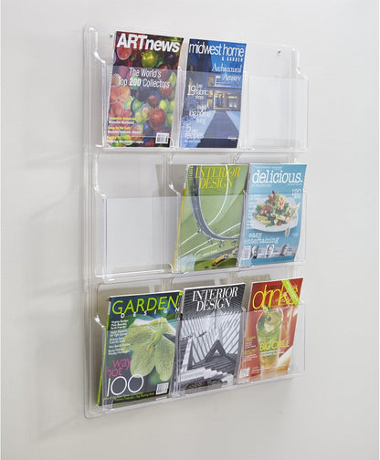Safco Reveal Literature Rack, 9 Compartments Magazine Holder, Wall-Mounted Brochure Organizer, Acrylic, Clear