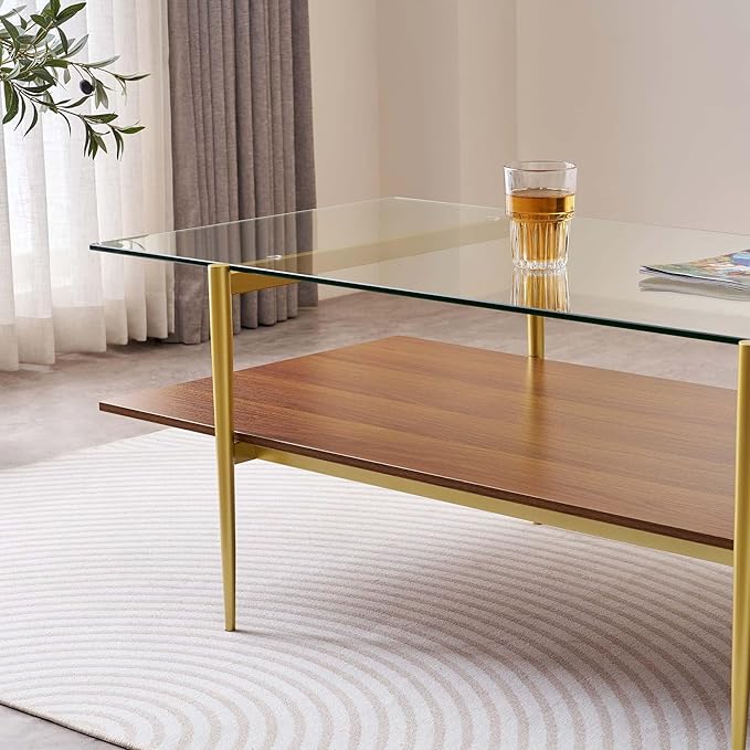 LumFurn X-Large Rectangle Glass Coffee Table, Mid-Century Modern Design