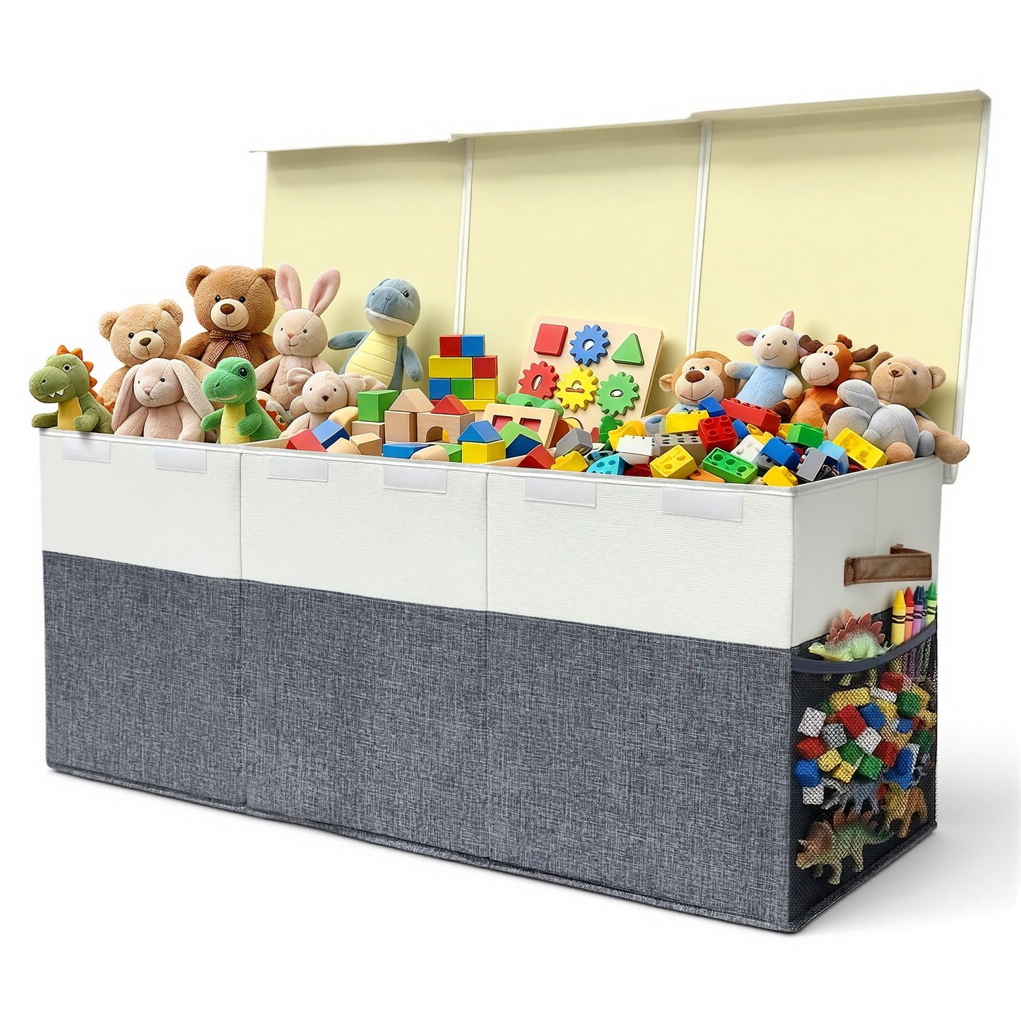 Extra Large Toy Storage Box with Lid, Collapsible Kids Toy Box, Sturdy Toys Storage Chest Bin Organizer Basket with Dividers for Kids, Boys, Girls, Living Room, Bedroom, Nursery, Playroom, 40"x14"x16"