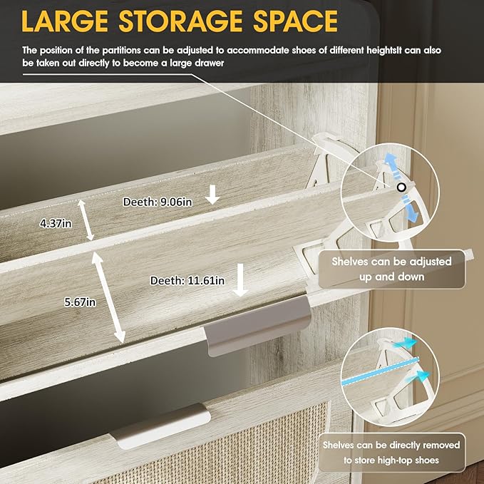 Maupvit Large Rattan Shoe Storage Cabinet