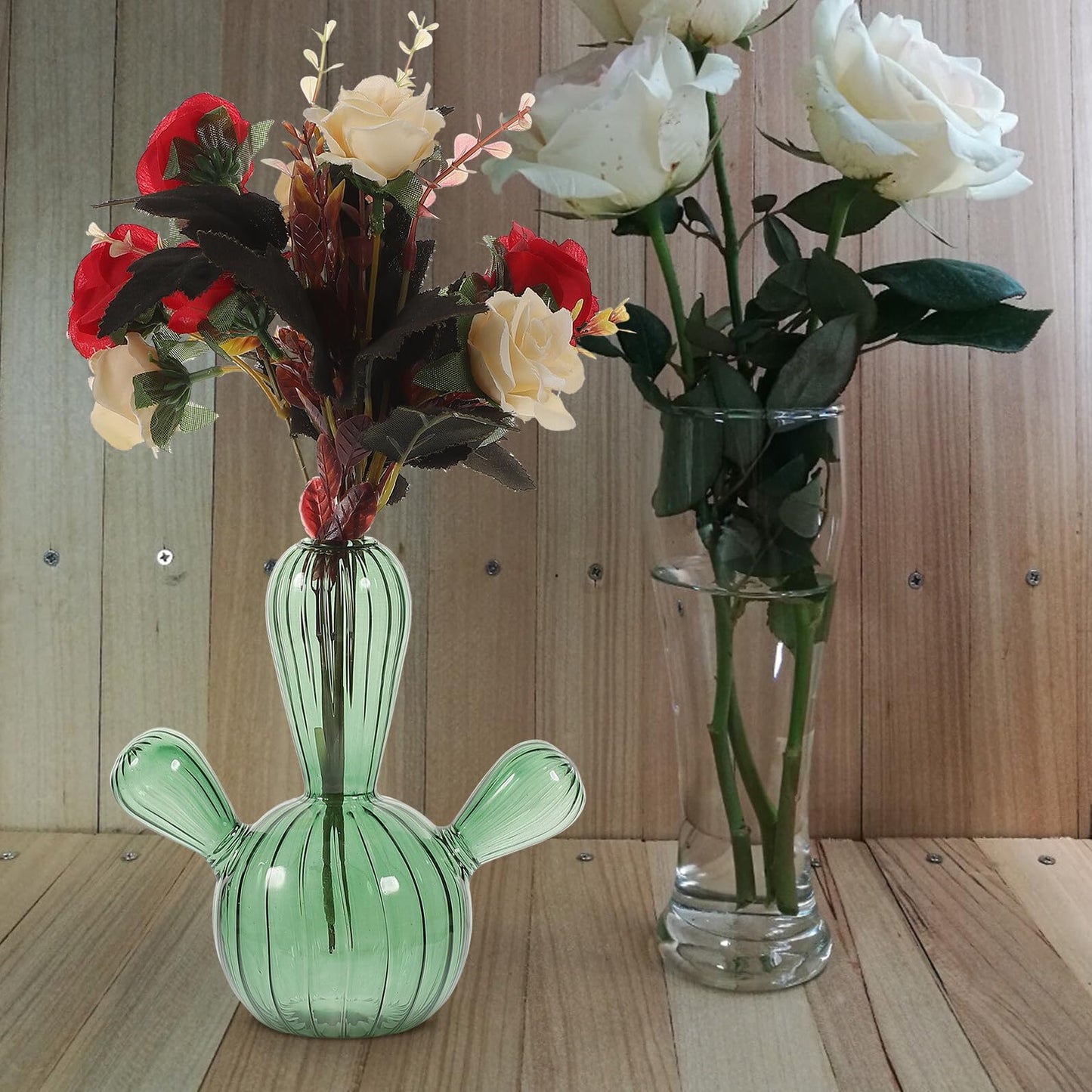 Alasum Glass Cactus Vase Small Hydroponic Plant Vase Green Glass Decorative Terrarium Jar for Tabletop Home Décor and Reed Diffuser Centerpiece