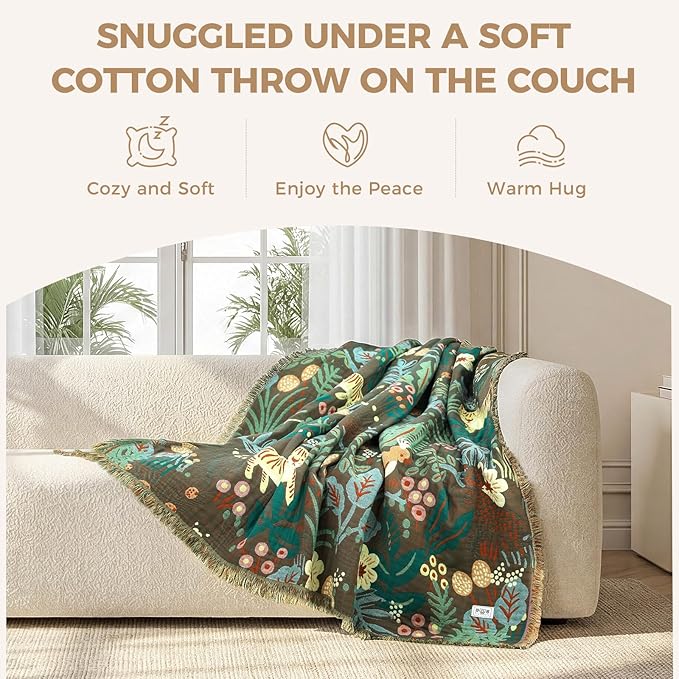 LUTBM Boho Throw Blanket for Bed Cotton Soft Lightweight Quilt Summer Blanket