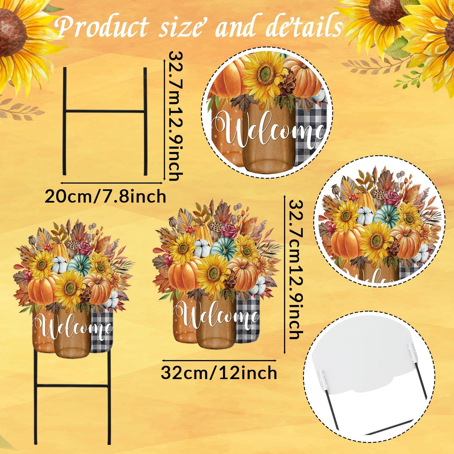 Amyhill Fall Outdoor Decor Metal Garden Stakes 25 Inch Autumn Welcome Yard Signs Fall Decorations Outdoor Pumpkin Decorative Garden Stakes Decorations Thanksgiving Autumn Harvest Patio Lawn Walkway