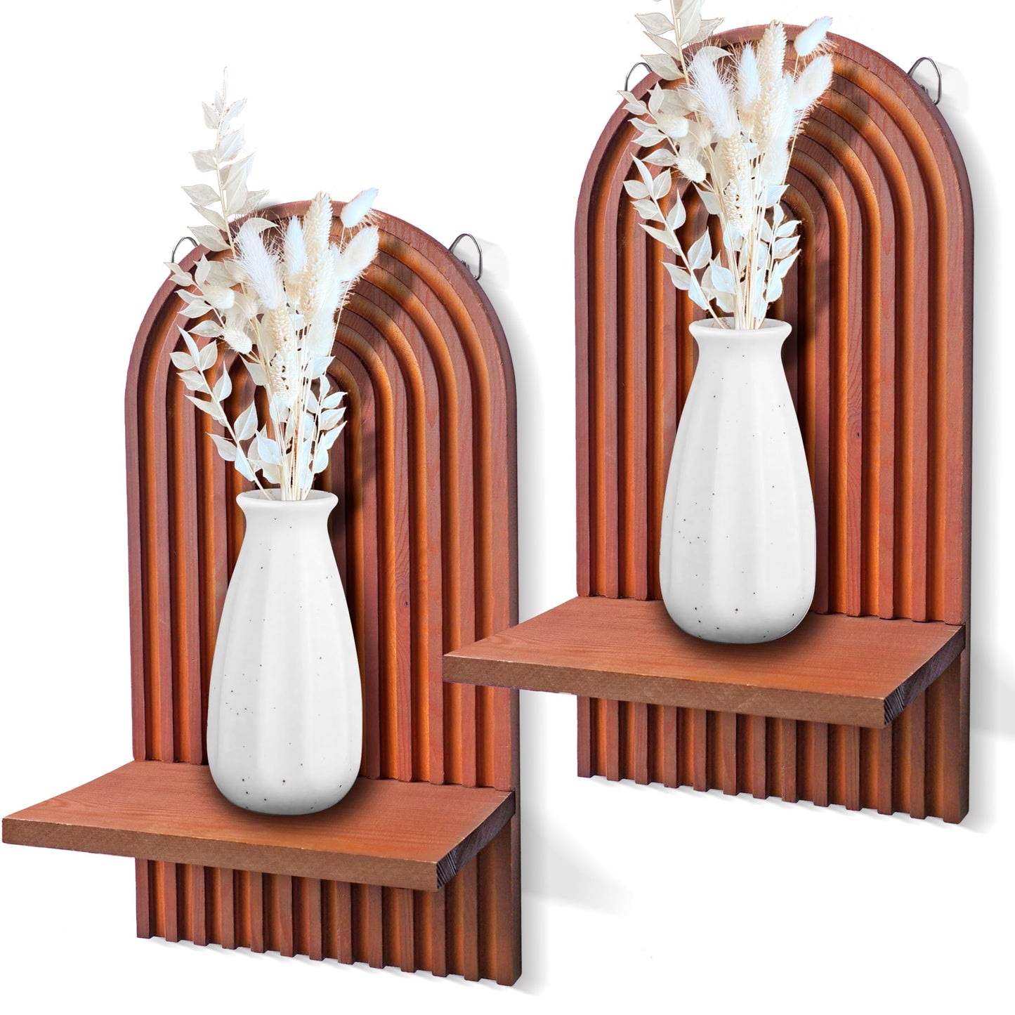 ZELURA 2 Pieces Boho Wall Shelf, Mid Century Shelves, Decorative Storage Unit, Decorative Bohemian Rainbow Hanging Shelves for Bathroom, Bedroom, Kitchen, Living Room, Laundry Room (Brick-Red)