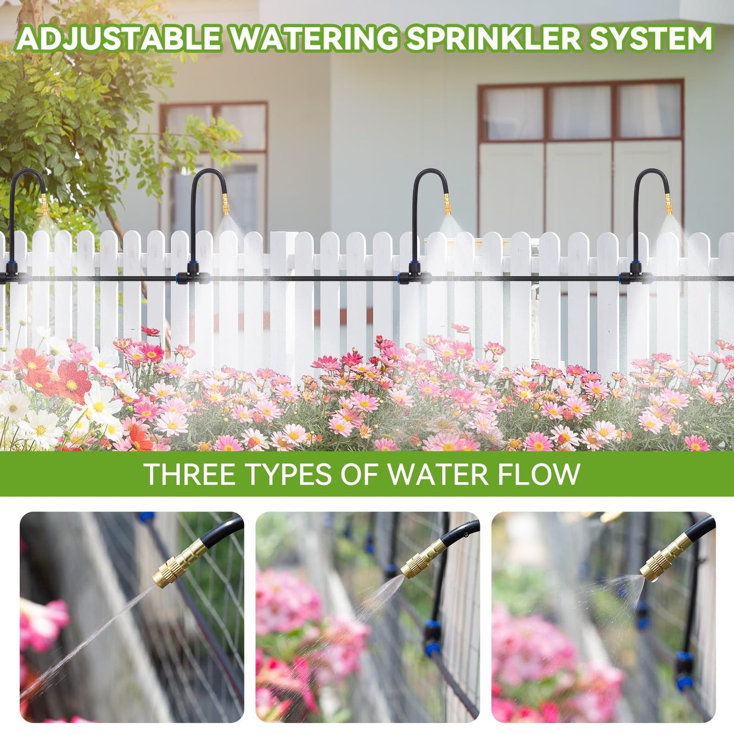 Delinlin 1/4" 60Ft Garden Drip Irrigation System with 12pcs 360°Adjustable Brass Nozzles & Bendable Rod, 2026-Upgraded Watering System Kit for Outdoor Raised Bed, Potted Plant, Yard, Greenhouse