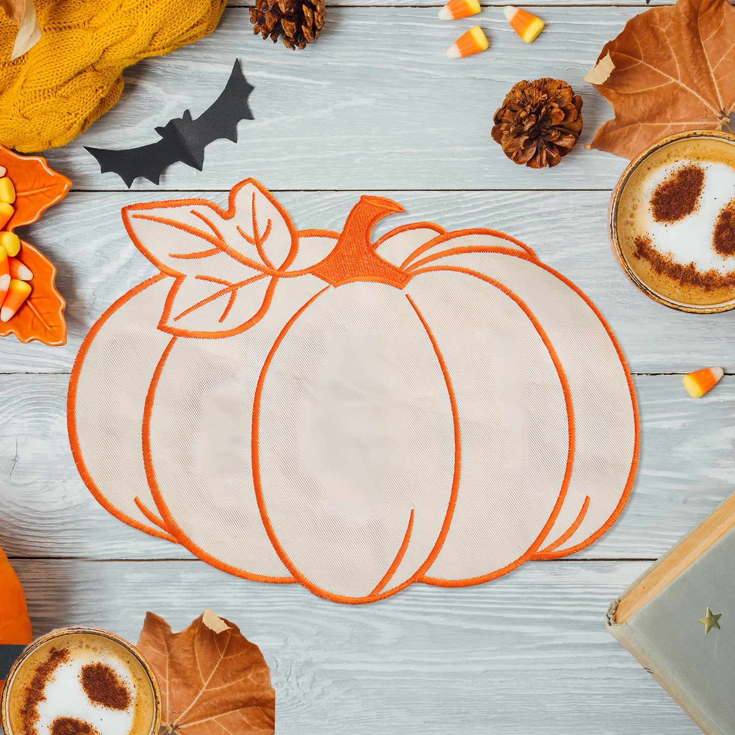 6 Pcs Fall Pumpkin Placemats Thanksgiving Harvest Autumn Orange Table Placemats for Halloween Christmas Home Table Kitchen Decorations