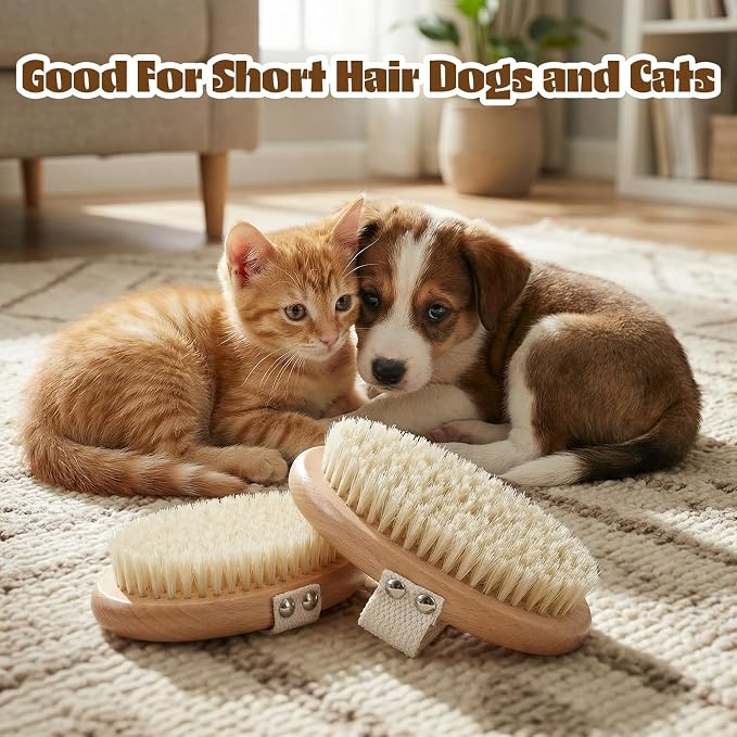 Professional Dog Brush Boar Bristle, Pet Palm Brush For Short Haired Dogs, Flea Comb Cat Brushes For Indoor Cats, Soft Bristle Pet Brushes, Non-Slip Grip, Gentle Grooming For Cats Dogs
