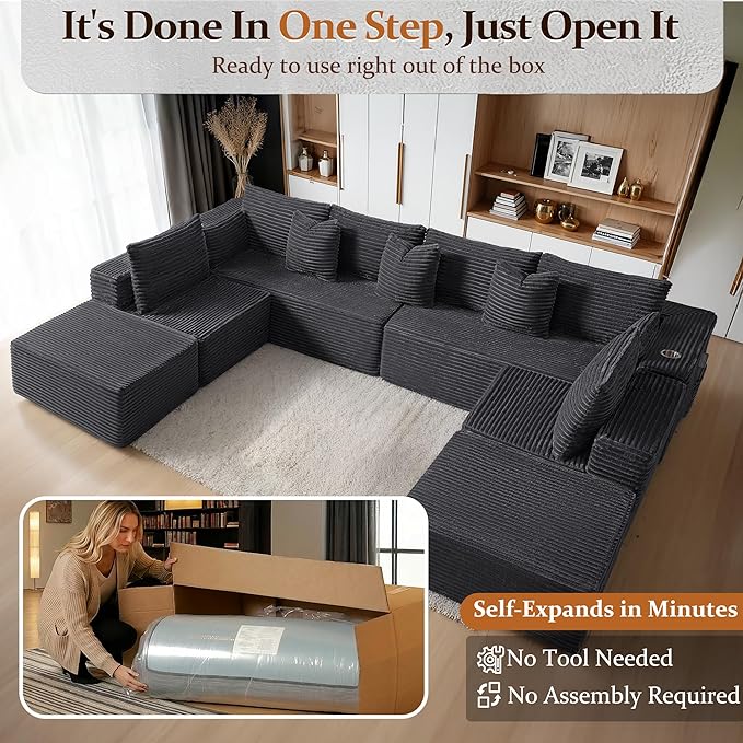 138" Cloud Sectional Couch, Comfort U Shaped Sofa