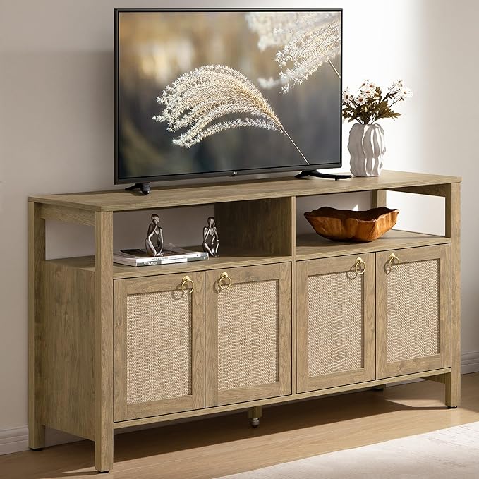 SICOTAS Rattan TV Stand for Television up to 65 Inch