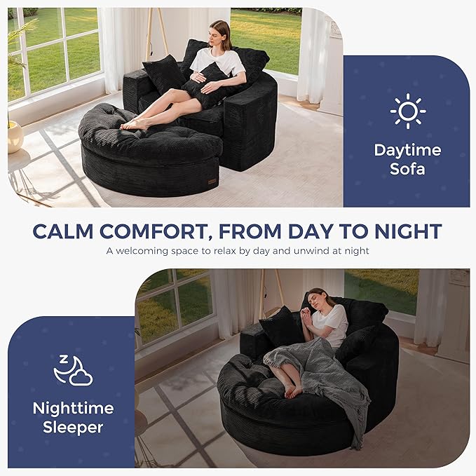MAXYOYO Oversized Round Chaise Lounge Sofa, Upholstered Lounge Chair